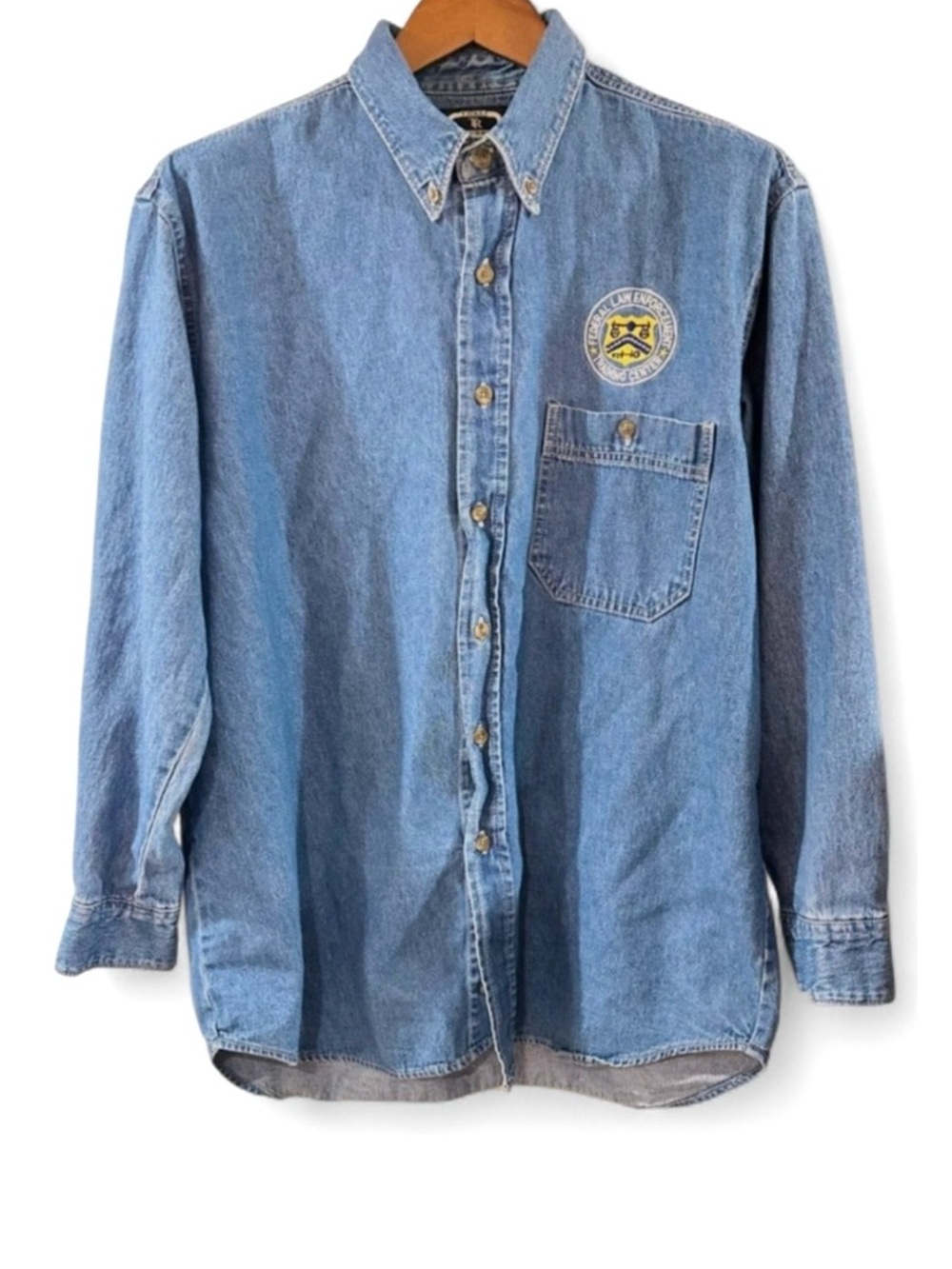 VTG Blue Denim Button-Up Shirt “Federal Law Enforcement” Size Men’s Large